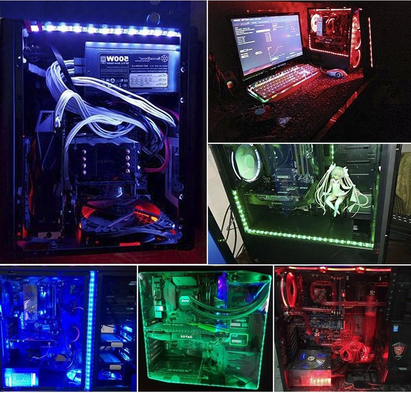 DS leddess RGB LED Strip Computer Lighting via Magnet with Controller for Desktop Computer Case Mid Tower Full Tower (24Key Remote,2 in 1,30CM,R Series) - Image 3